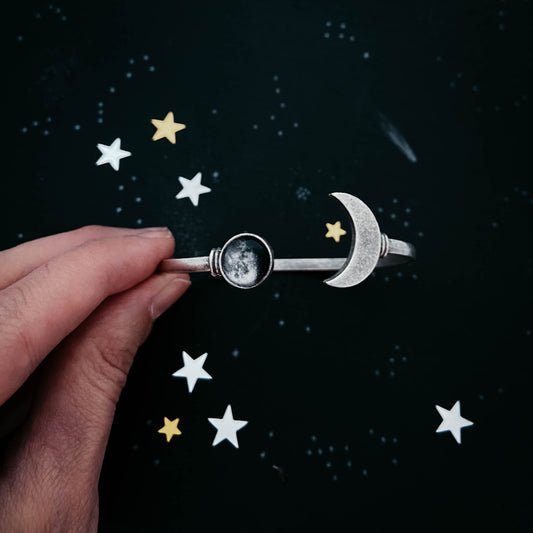 My Moon Cuff Bracelet with Lunar Crescent - Gold or Silver Tone Bracelet Yugen Handmade Silver