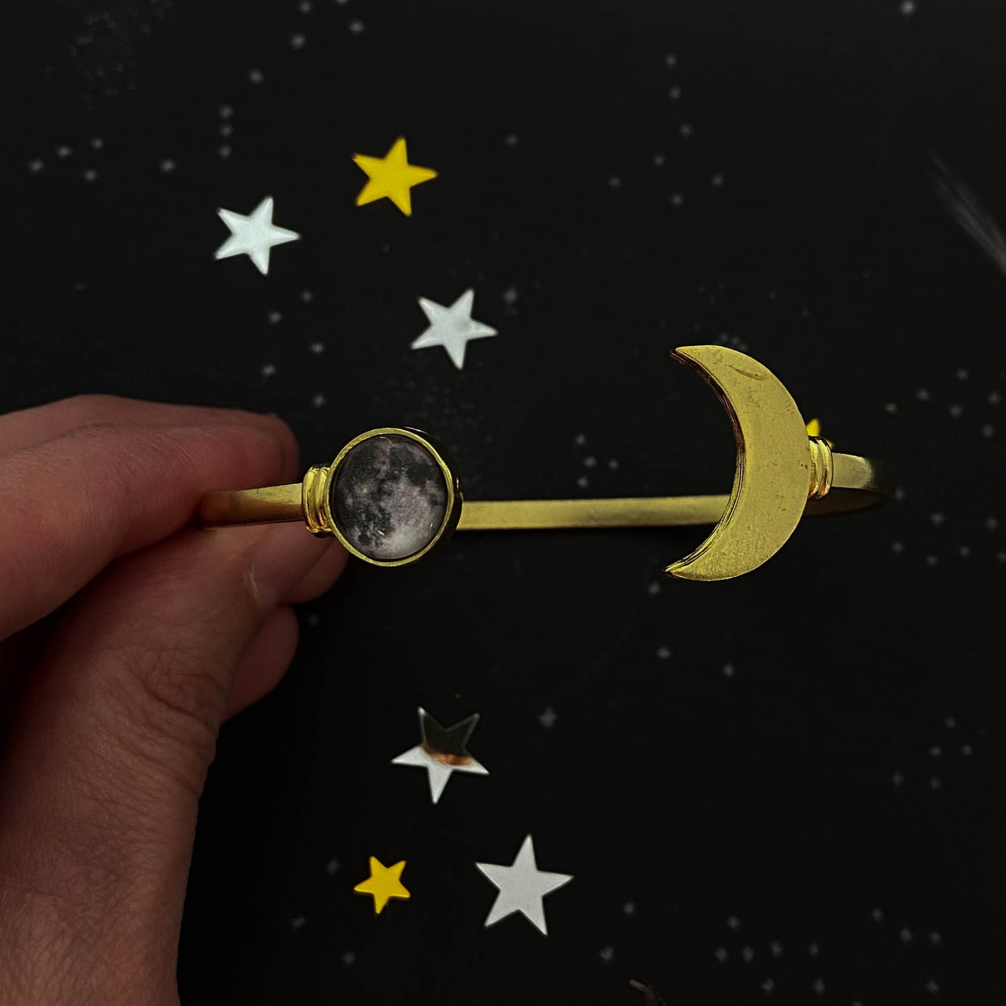 My Moon Cuff Bracelet with Lunar Crescent - Gold or Silver Tone Bracelet Yugen Handmade Gold