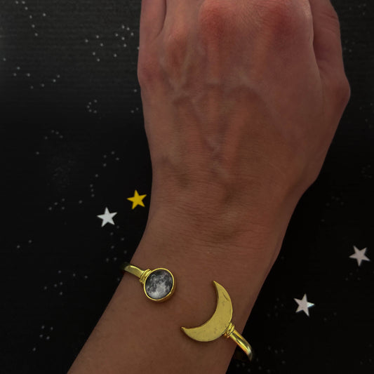 My Moon Cuff Bracelet with Lunar Crescent - Gold or Silver Tone Bracelet Yugen Handmade