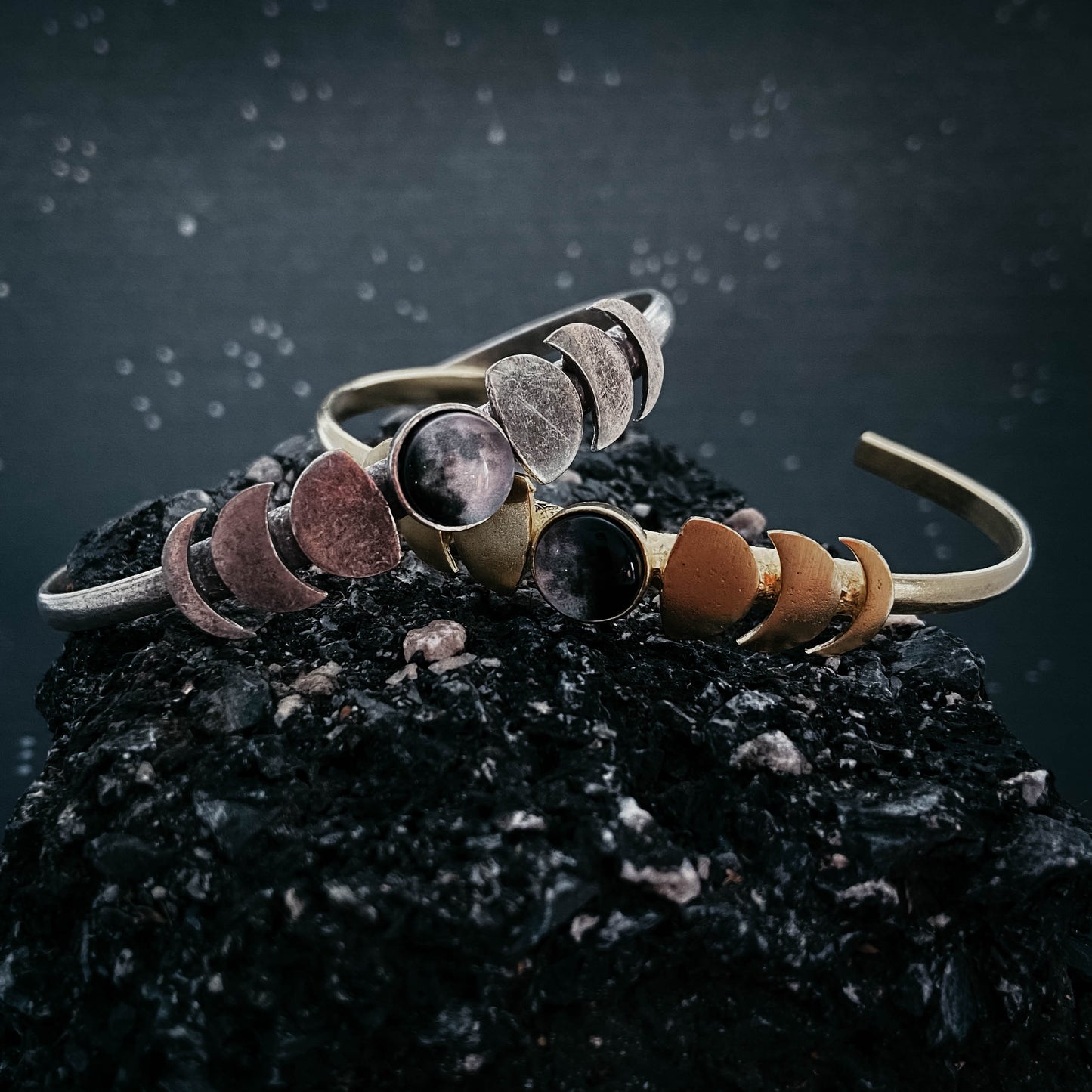 My Moon Cuff Bracelet with Lunar Phases - Gold or Silver Tone Bracelet Yugen Handmade