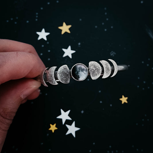 My Moon Cuff Bracelet with Lunar Phases - Gold or Silver Tone Bracelet Yugen Handmade Silver