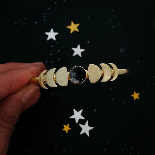 My Moon Cuff Bracelet with Lunar Phases - Gold or Silver Tone Bracelet Yugen Handmade Gold