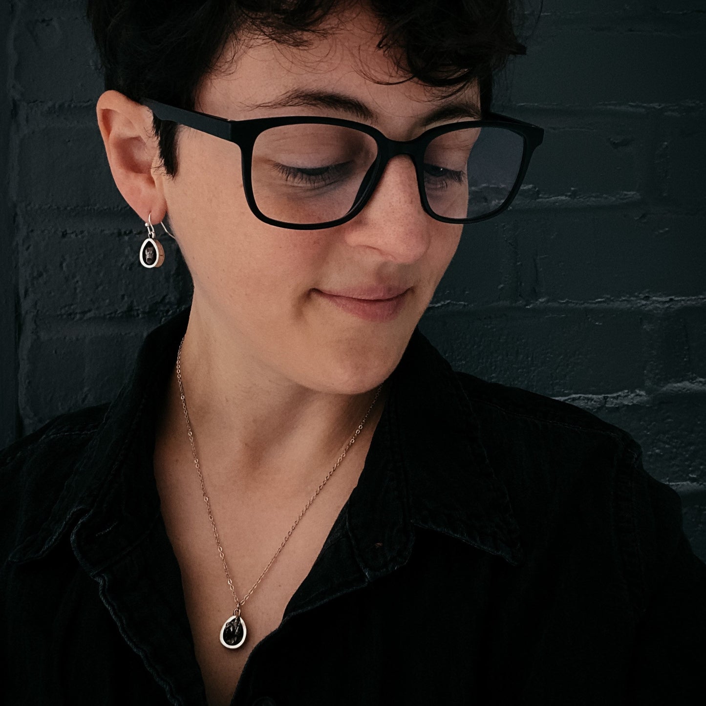 Pear Shaped Teardrop Meteorite Dangle Earrings Earrings Yugen Handmade
