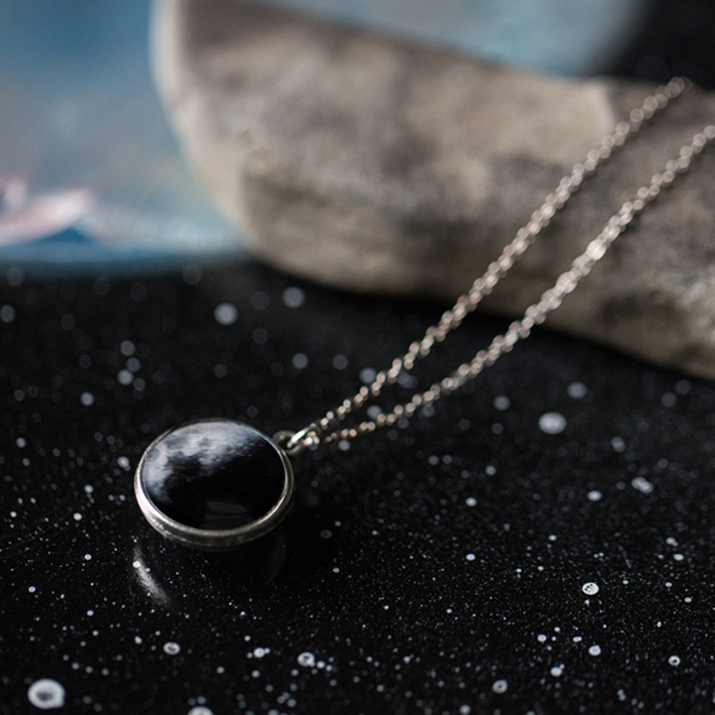 My Moon Double Sided Necklace with Two Custom Moon Dates Necklace Yugen Handmade Silver Tone