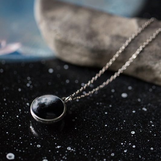 My Moon Double Sided Necklace with Two Custom Moon Dates Necklace Yugen Handmade Silver Tone