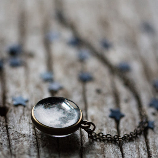 My Moon Double Sided Necklace with Two Custom Moon Dates Necklace Yugen Handmade Bronze Tone