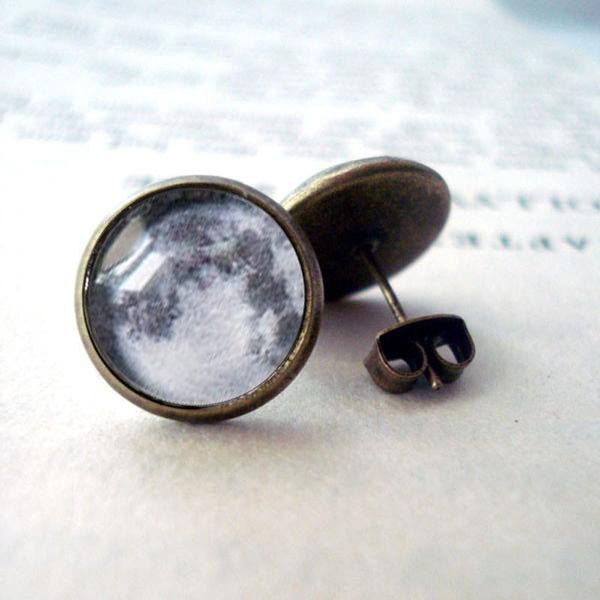 My Moon Custom Earrings - Dangle or Stud Earrings Yugen Handmade Bronze Stud 