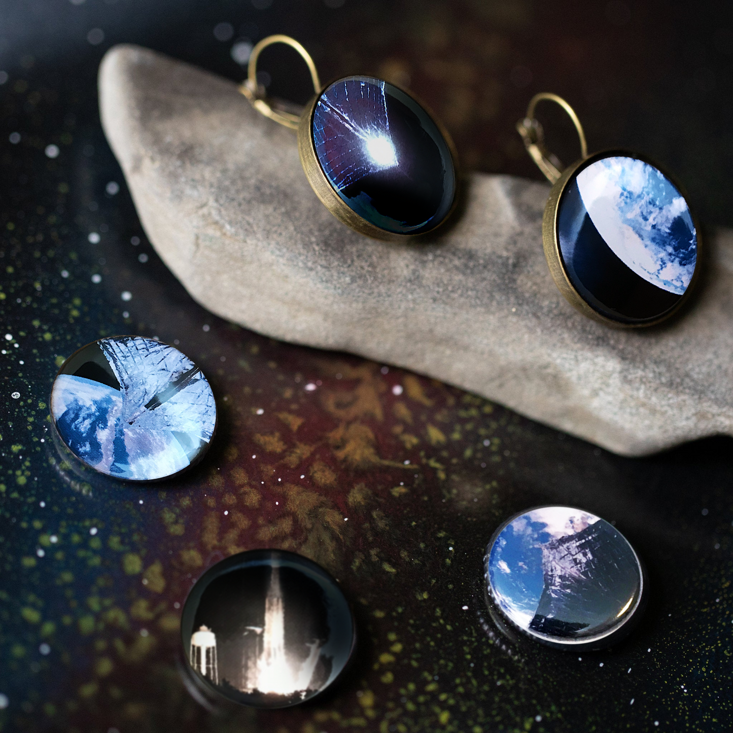 Interchangeable LightSail Planetary Society Earrings Earrings Yugen Handmade Antique Bronze Tone One Set of Images