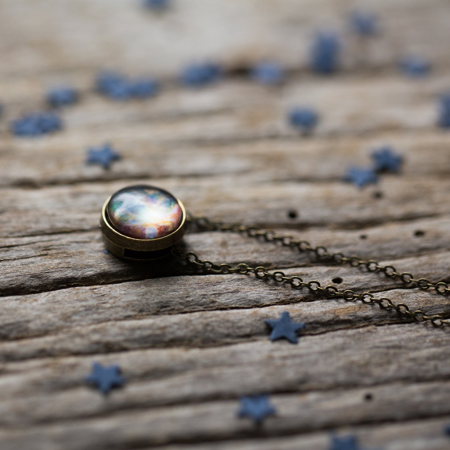 Space Necklace - Pick Your Planet or Nebula Slide Galaxy Pendant Necklace Yugen Handmade Bronze Tone