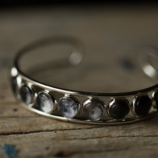 Moon Phase Silver Cuff Bracelet Bracelet Yugen Handmade