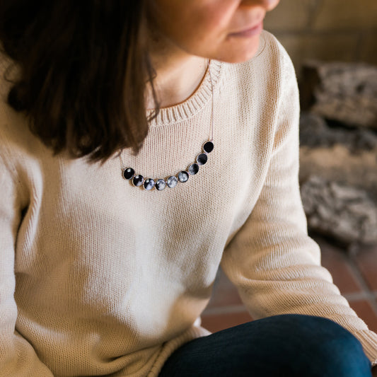 Curved Moon Phase Necklace in Silver Necklace Yugen Handmade