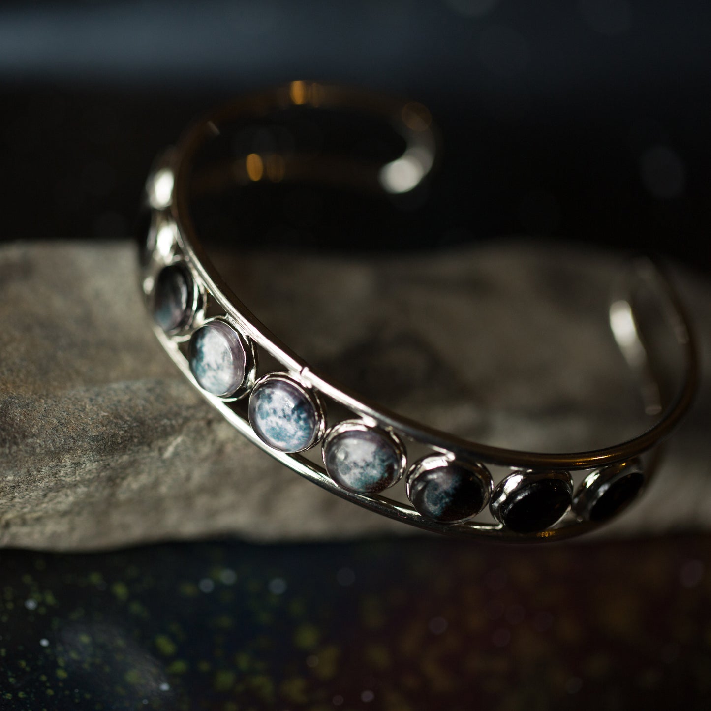 Moon Phase Silver Cuff Bracelet Bracelet Yugen Handmade Silver Adjustable