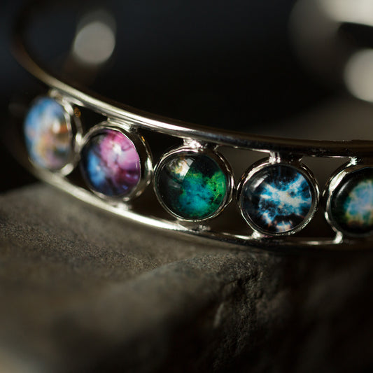 Nebula Rainbow Silver Cuff Bracelet Bracelet Yugen Handmade