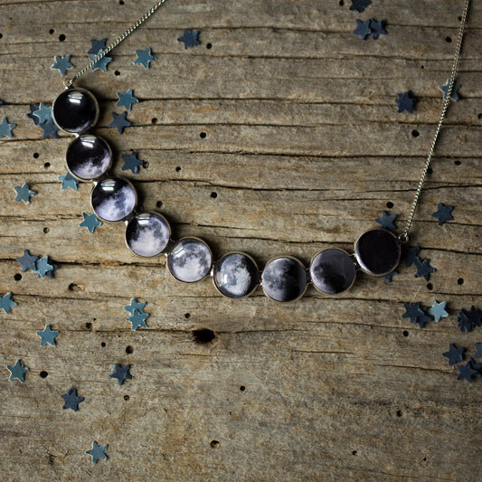 Curved Moon Phase Necklace in Silver Necklace Yugen Handmade Silver