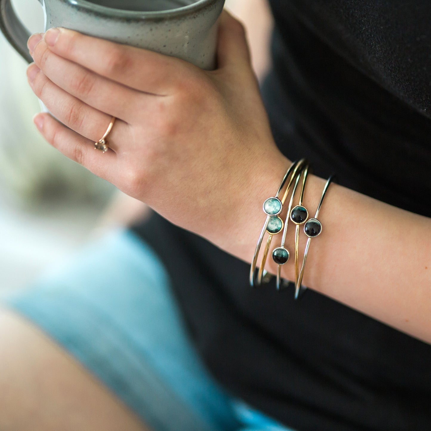 Moon Phase Stacked Bangle Set Bracelet Yugen Handmade