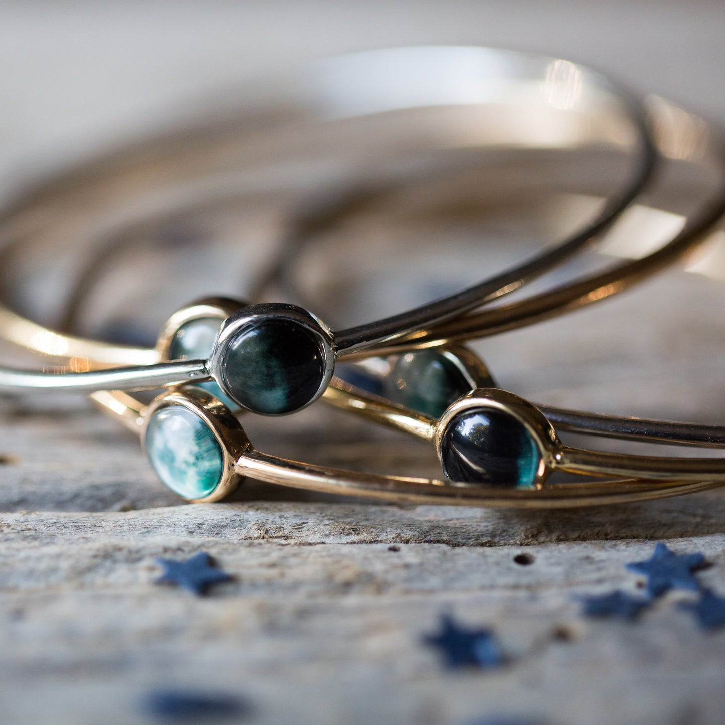 Moon Phase Stacked Bangle Set Bracelet Yugen Handmade