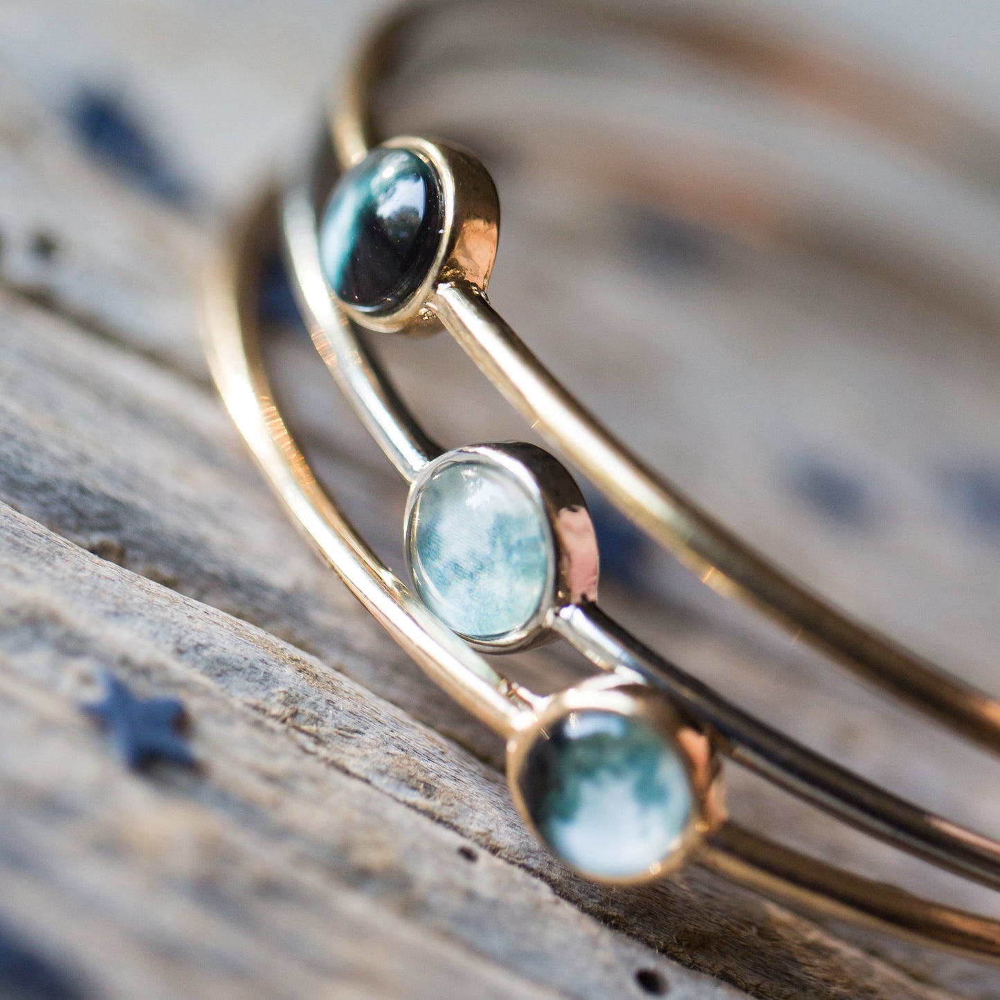 Moon Phase Stacked Bangle Set Bracelet Yugen Handmade