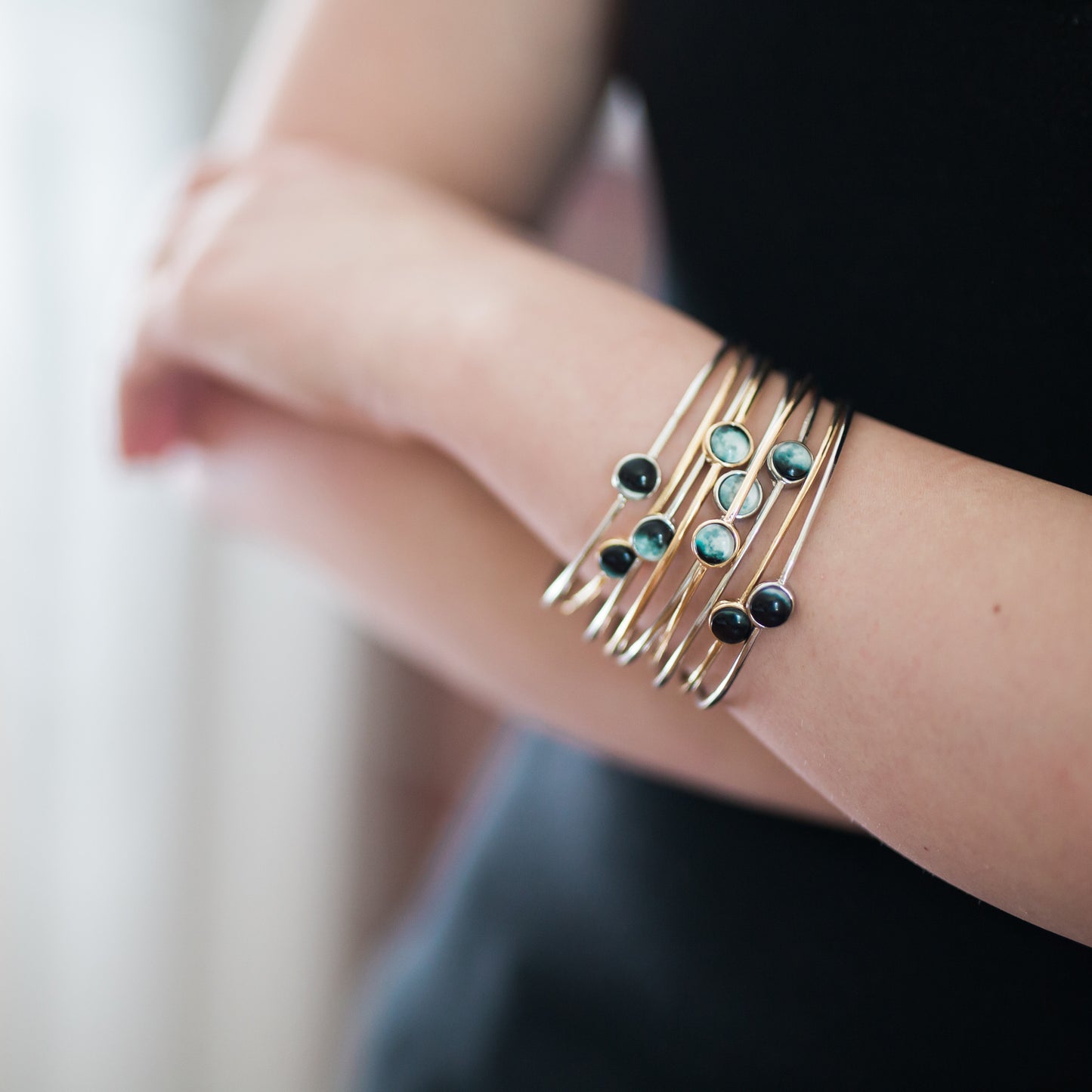 Moon Phase Stacked Bangle Set Bracelet Yugen Handmade Mixed