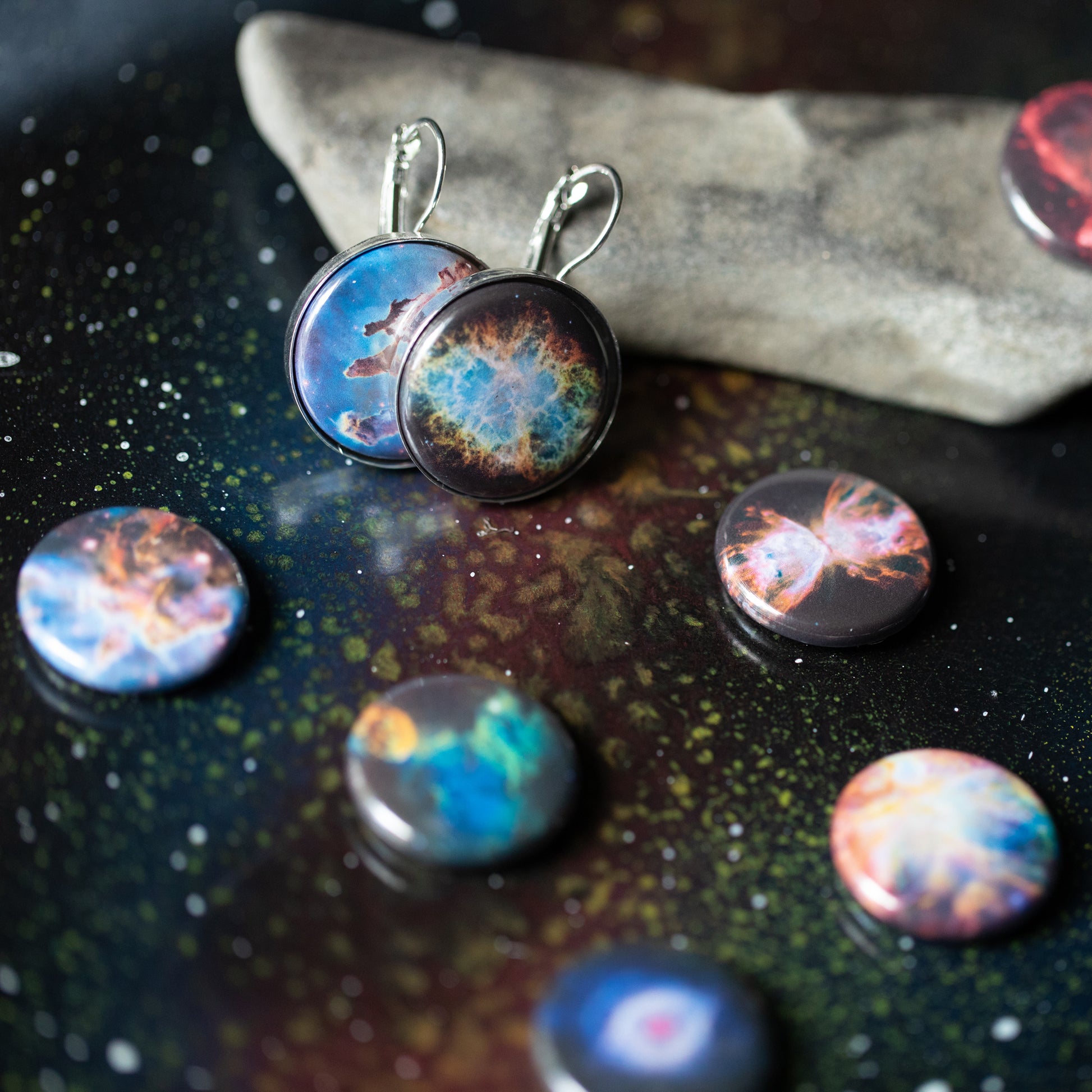Interchangeable Nebula Earrings Earrings Yugen Handmade Silver Tone One Set of Images