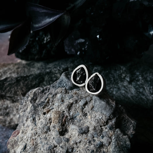 Pear Shaped Teardrop Meteorite Stud Earrings Earrings Yugen Handmade