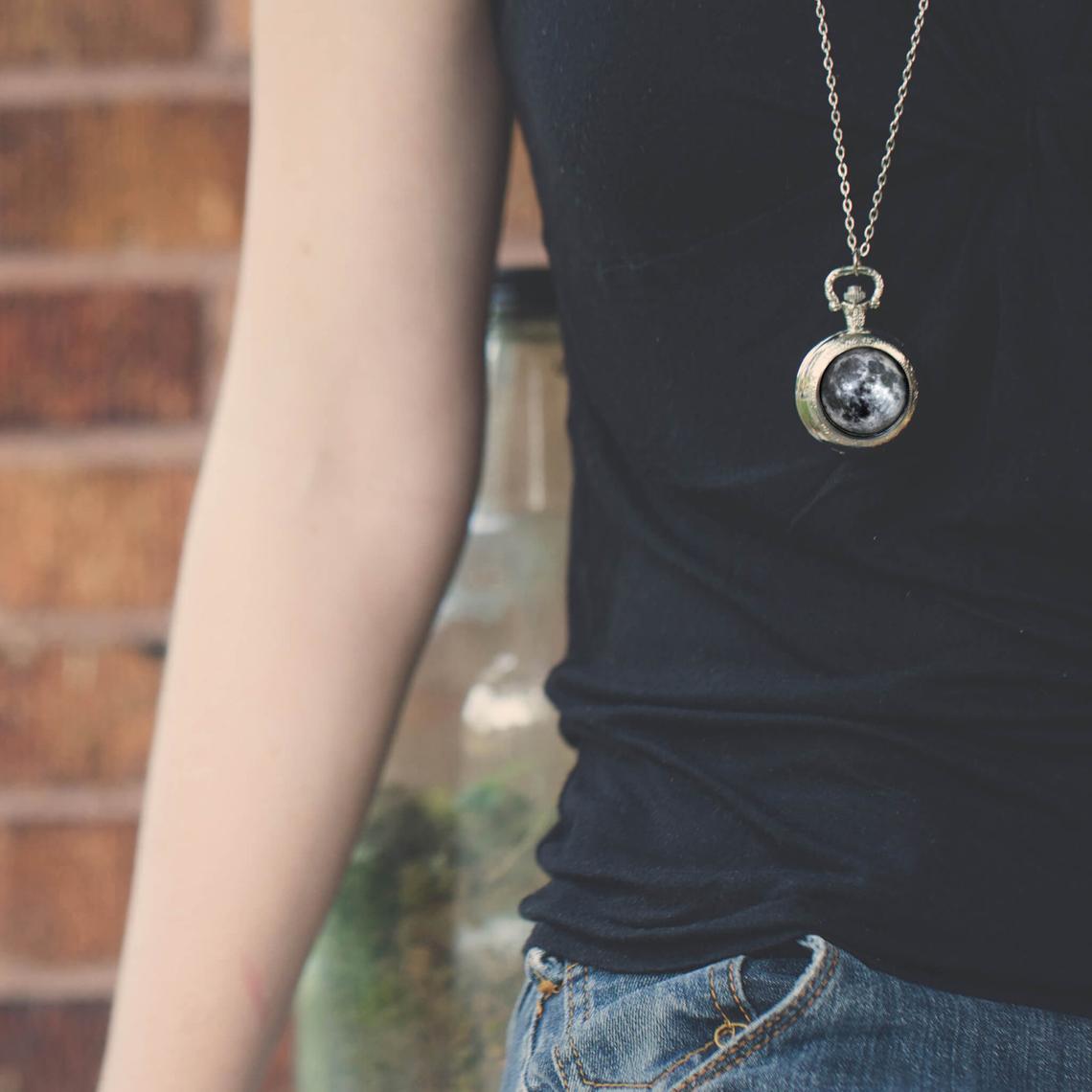 My Moon Custom Lunar Phase Pocket Watch Necklace Pocket Watch Necklace Yugen Handmade
