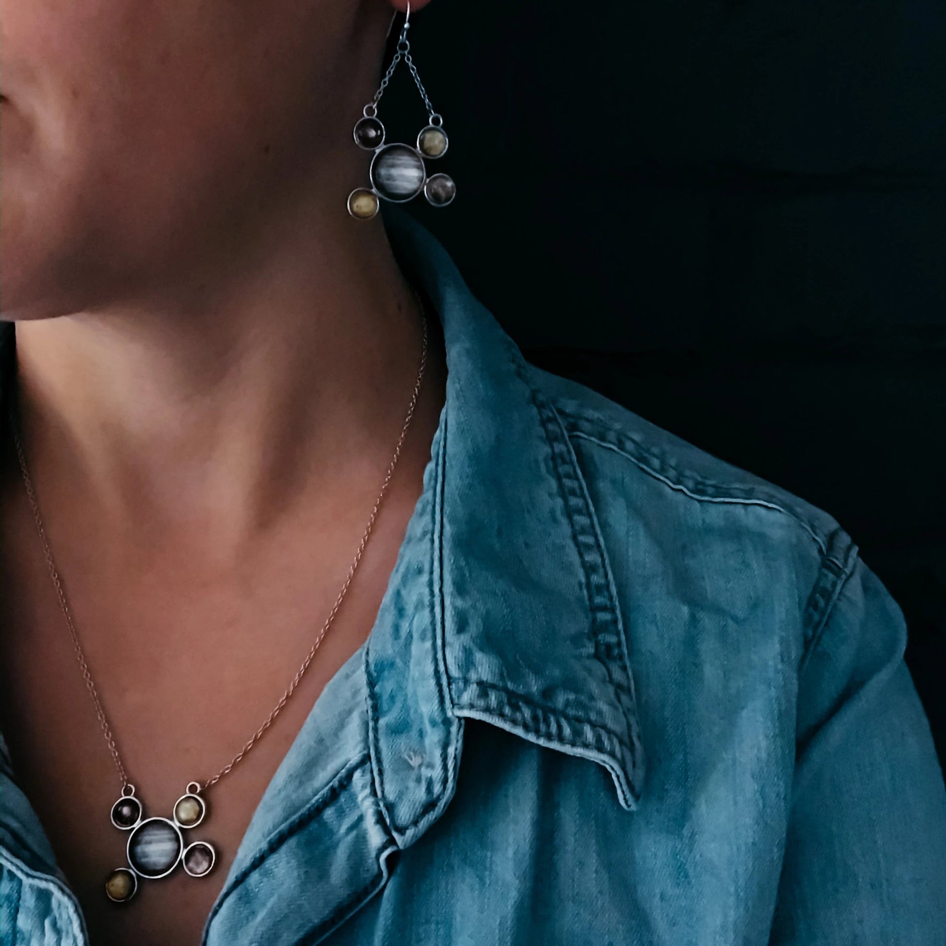 Jupiter and Galilean Moons Silver Pendant Necklace Necklace Yugen Handmade