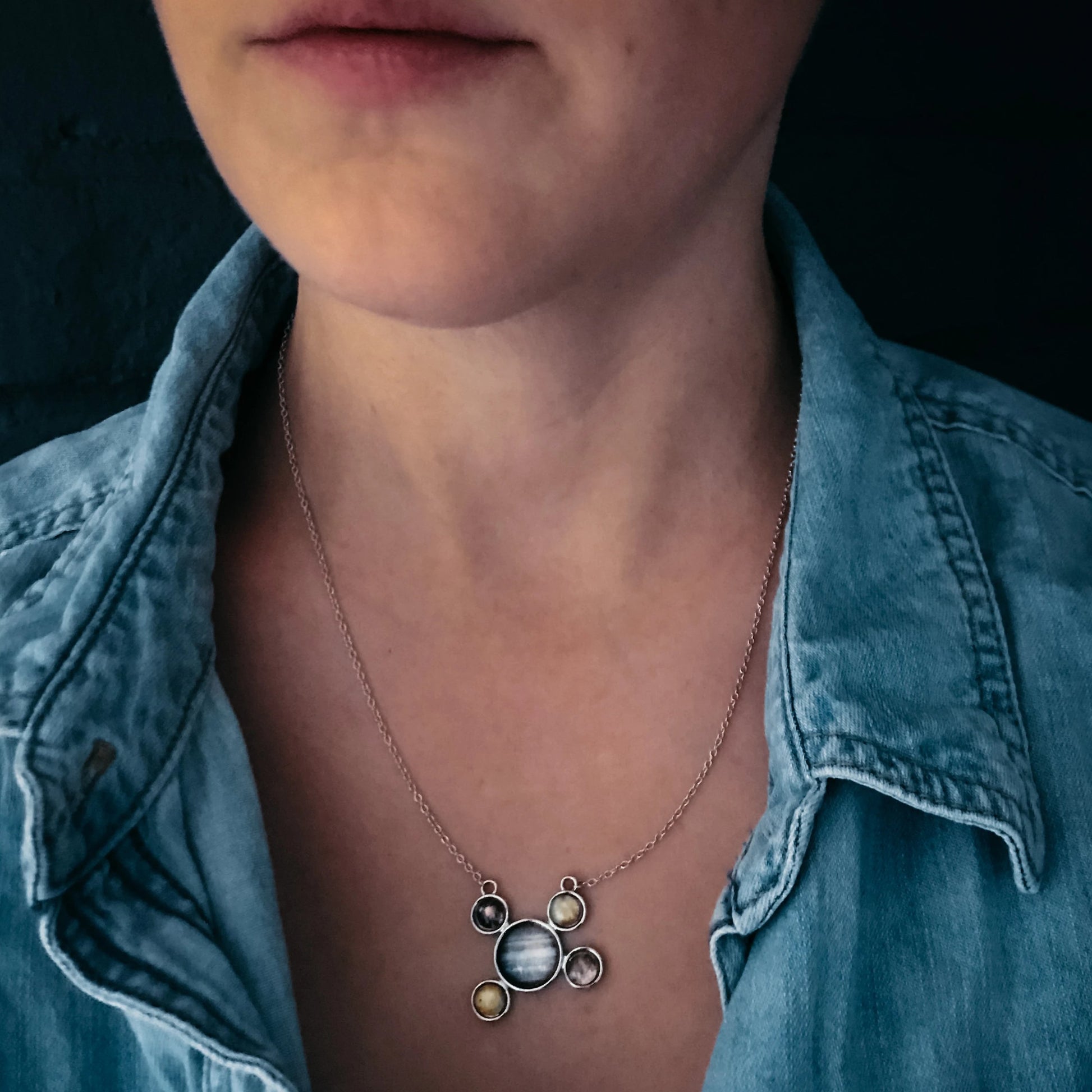 Jupiter and Galilean Moons Silver Pendant Necklace Necklace Yugen Handmade
