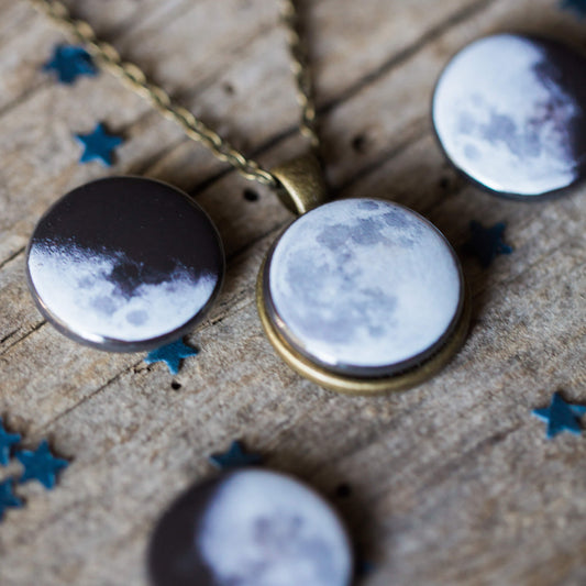 Interchangeable Moon Phase Necklace Necklace Yugen Handmade Antique Bronze Tone 18 inch