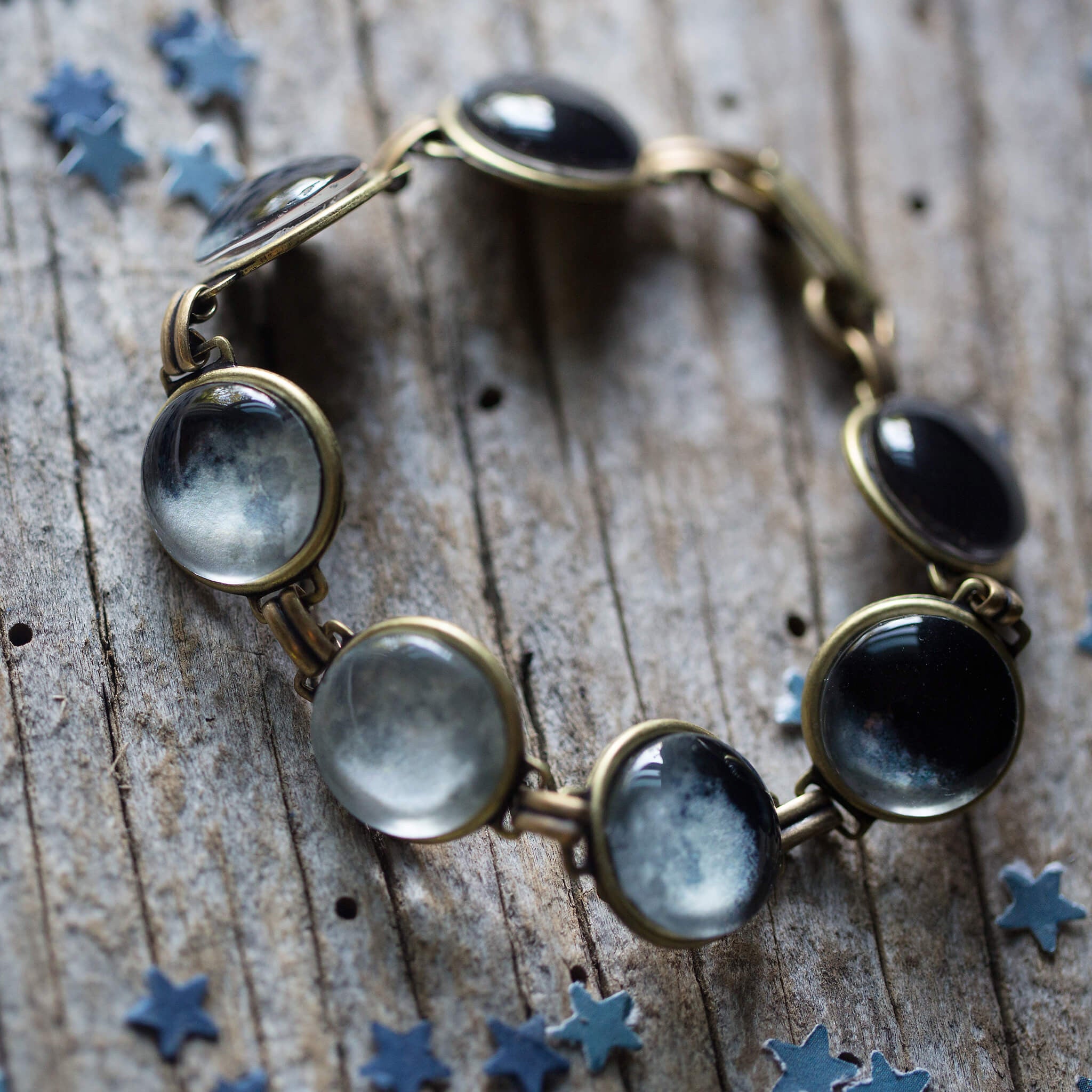 Moon Phase Bracelet - Space Jewelry, Lunar Phases Bracelet Yugen Handmade Antique Bronze