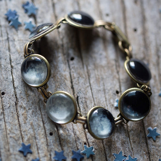 Moon Phase Bracelet - Space Jewelry, Lunar Phases Bracelet Yugen Handmade Antique Bronze