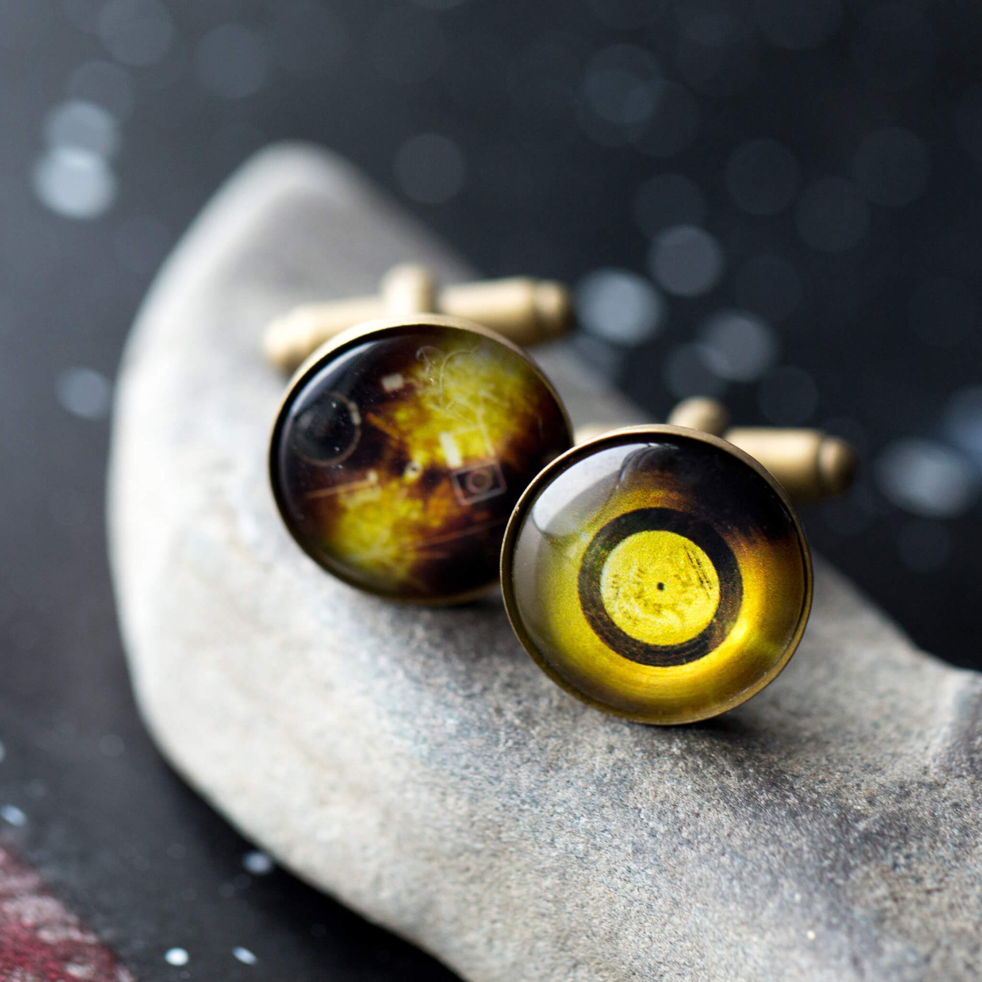 Voyager Golden Record Antique Bronze Cufflinks Cufflinks Yugen Handmade