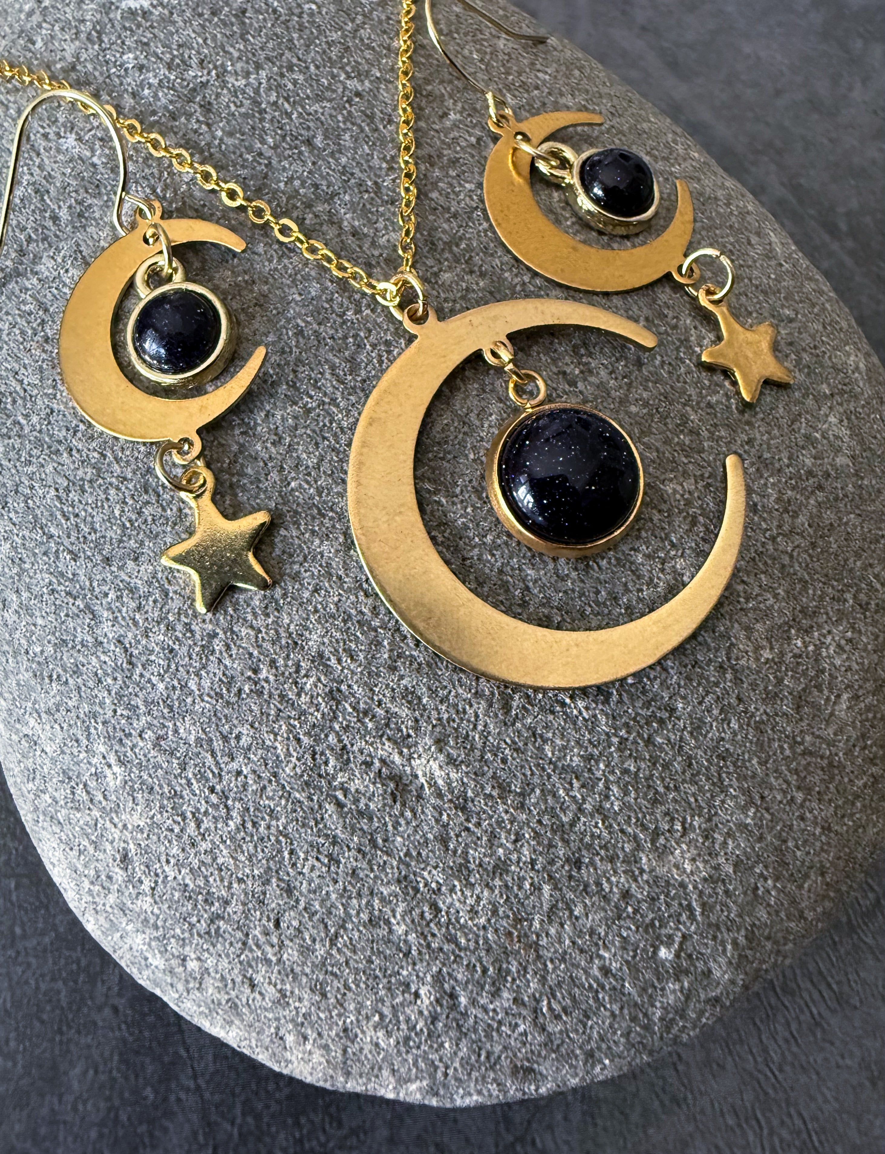 Starlit Crescent Jewelry Set with Blue Sandstone