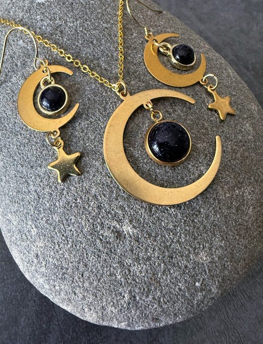 Starlit Crescent Jewelry Set with Blue Sandstone