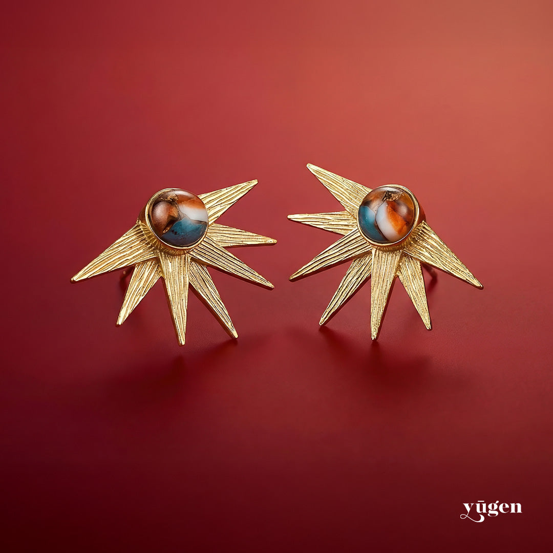 Sun Goddess Earrings with Copper Oyster Turquoise