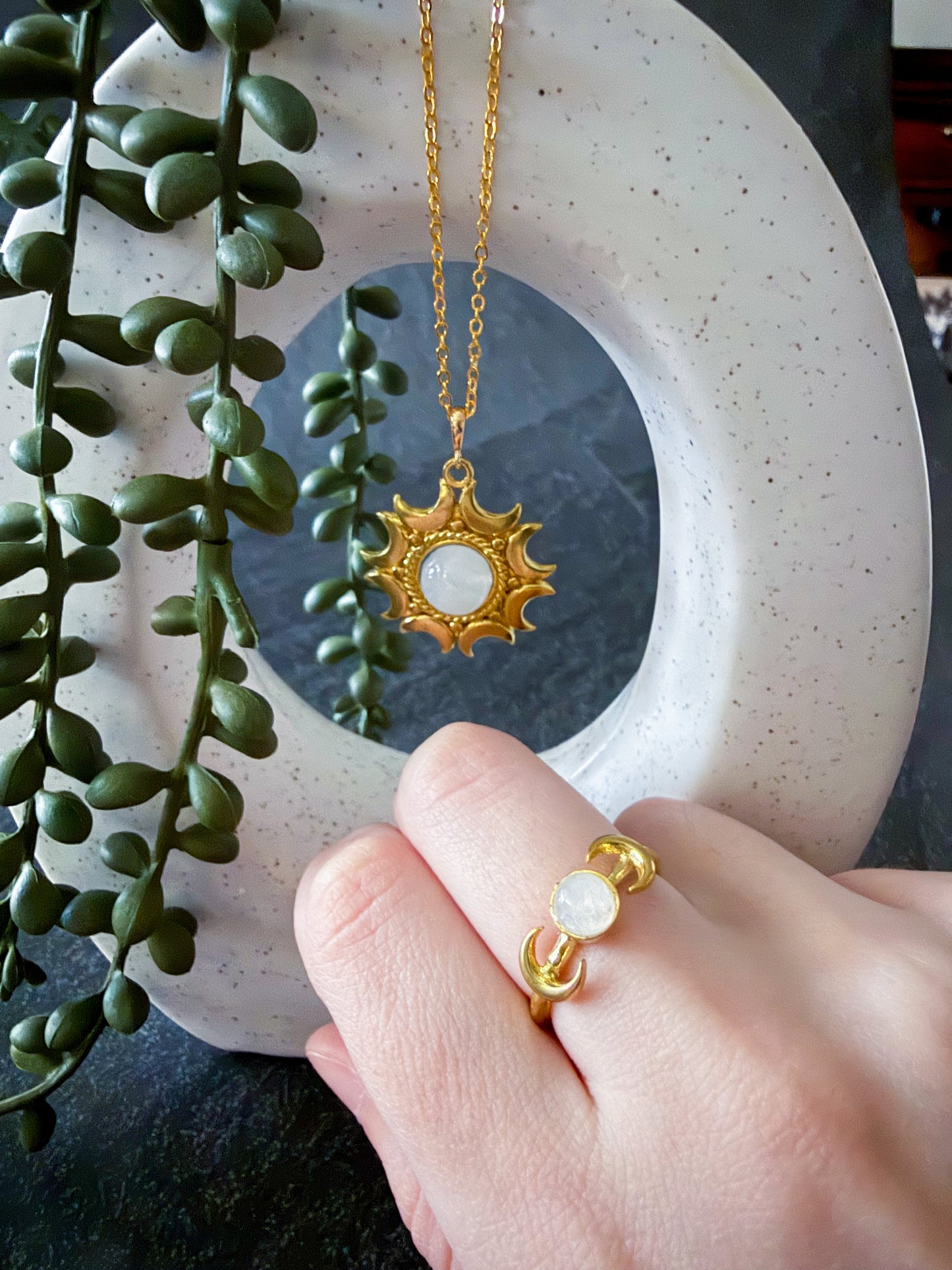 Lunar Witch Jewelry Set with Rainbow Moonstone