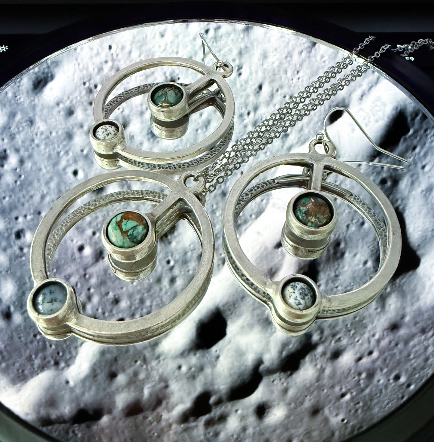 Artemis Jewelry Set - Lunar Orbit Necklace and Earrings with Natural Stones