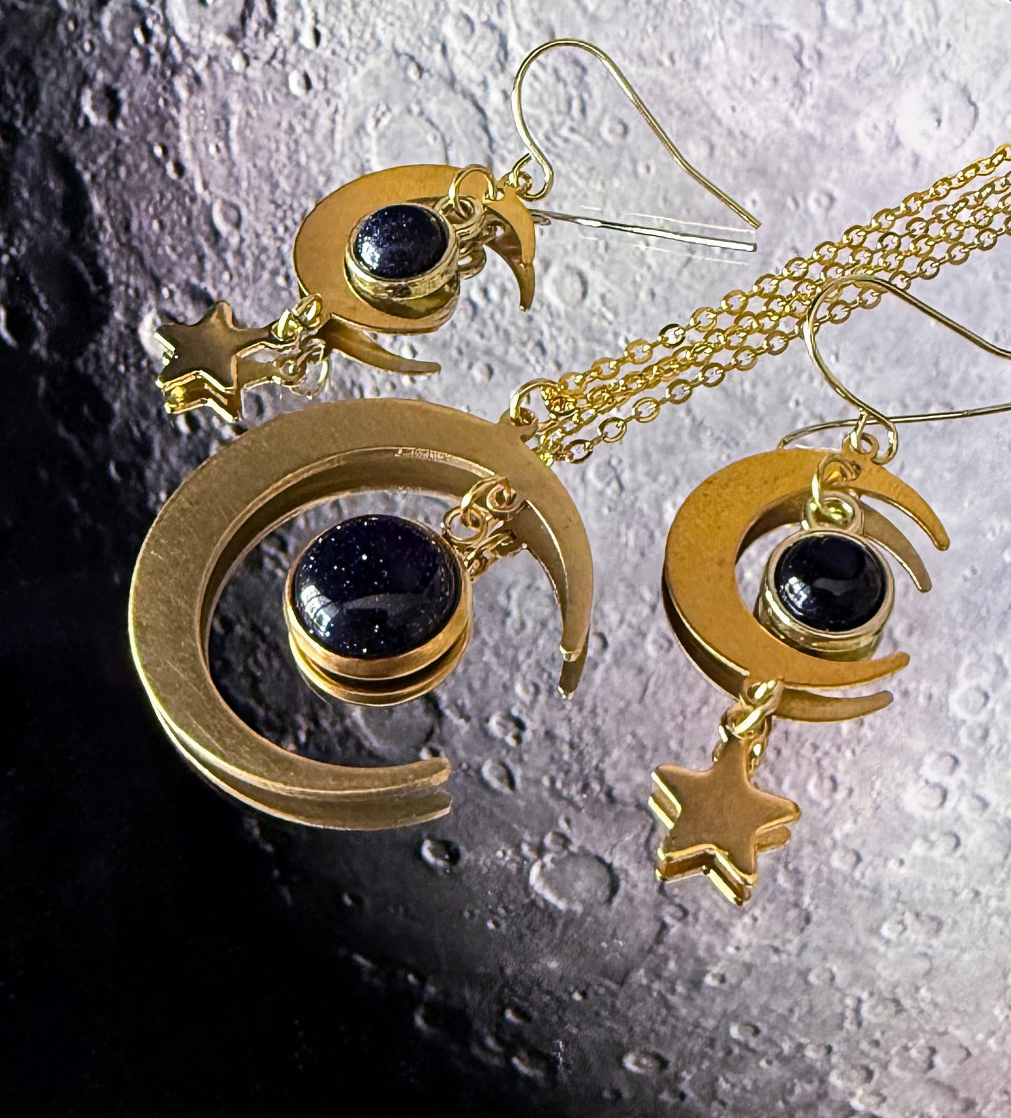 Starlit Crescent Jewelry Set with Blue Sandstone