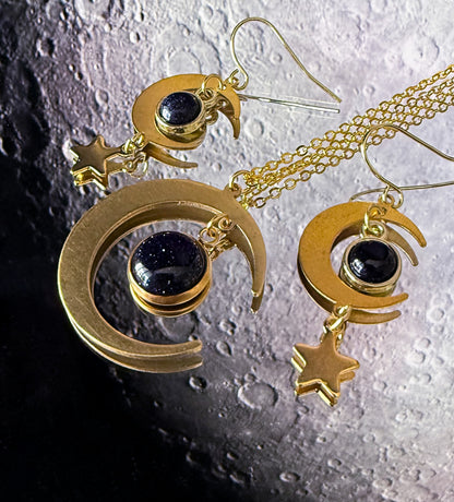 Starlit Crescent Jewelry Set with Blue Sandstone