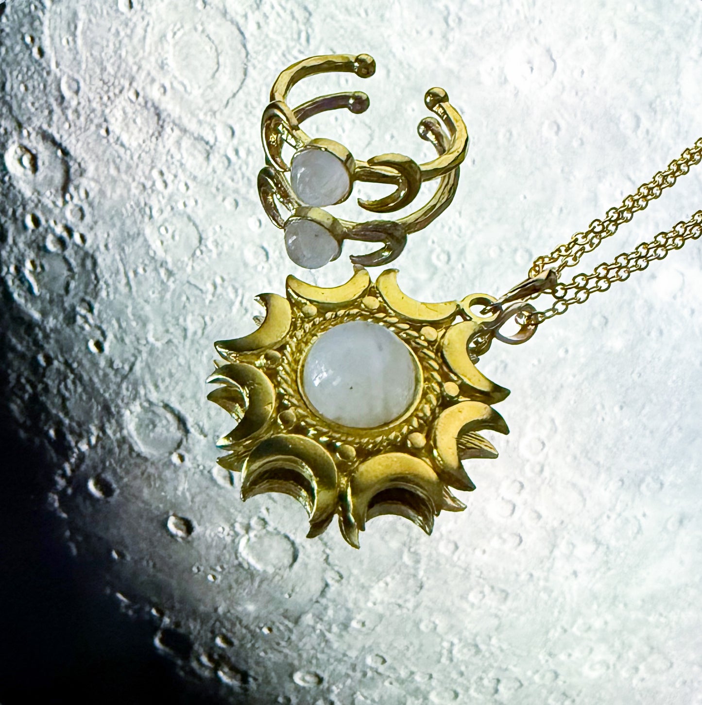 Lunar Witch Jewelry Set with Rainbow Moonstone