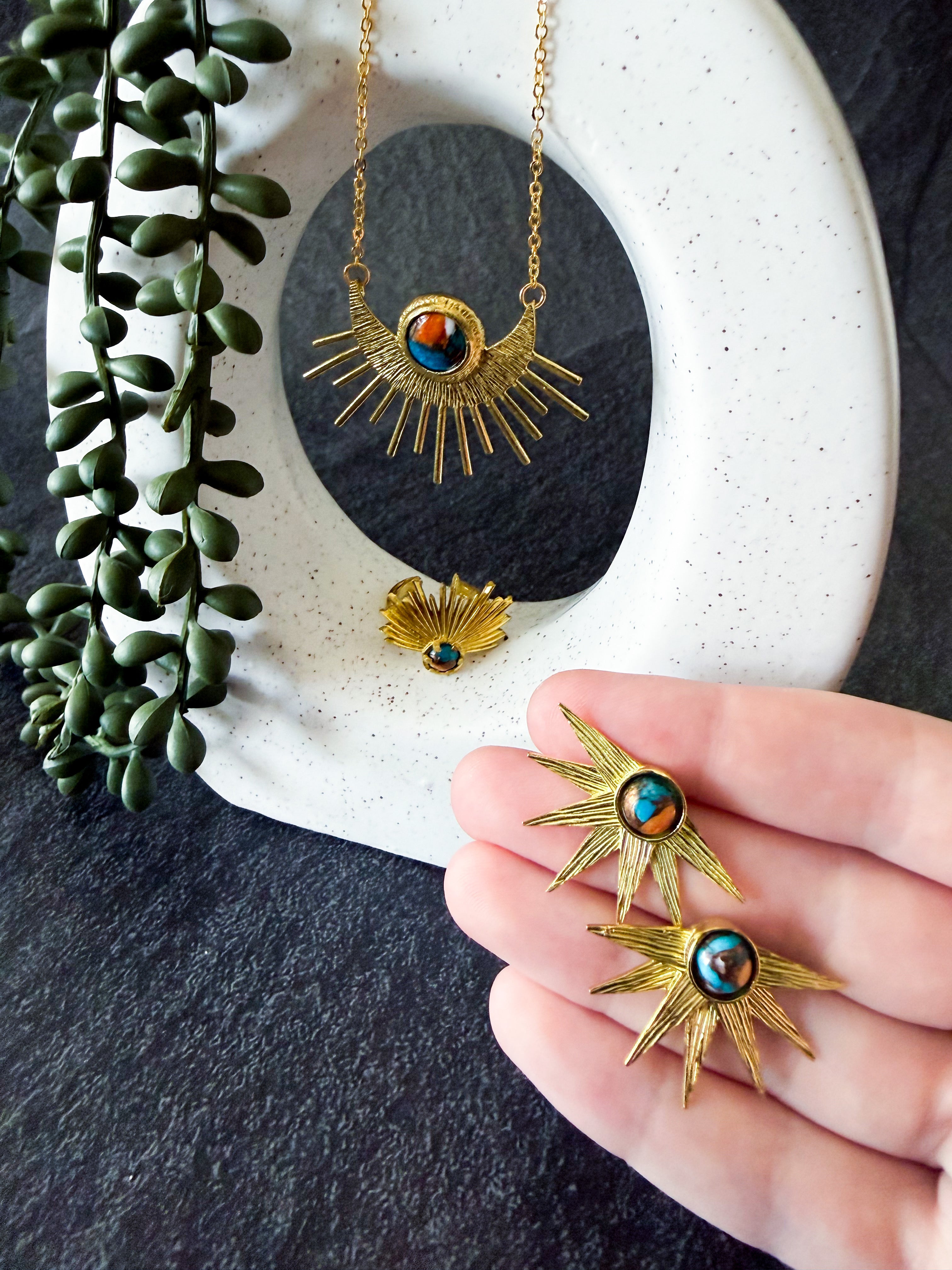 Sun Goddess Jewelry Set with Copper Oyster Turquoise