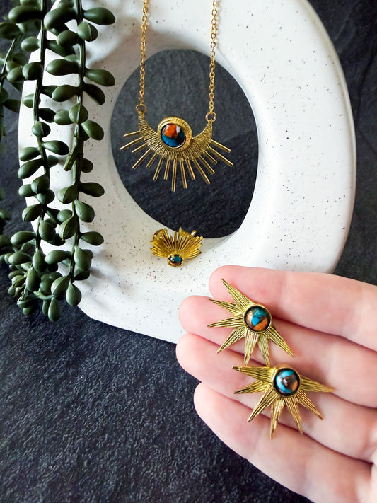 Sun Goddess Jewelry Set with Copper Oyster Turquoise
