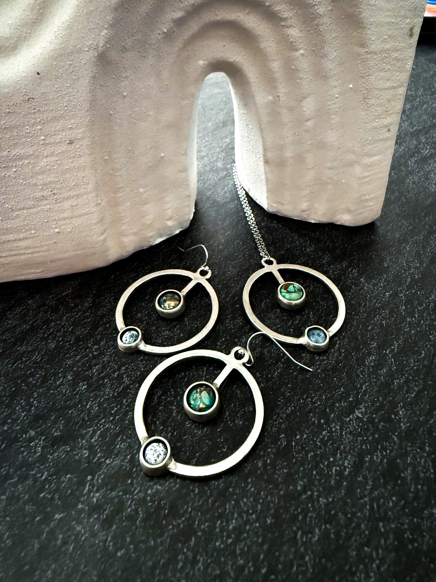 Artemis Jewelry Set - Lunar Orbit Necklace and Earrings with Natural Stones