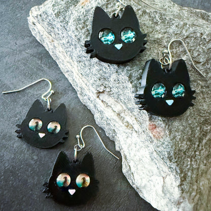 Galaxy Cat Earrings - 3D Printed Cat Earrings, Galaxy Eyes, Black Cat, Halloween Accessory, Cosmic Cats, Gift for Space and Cat Lovers