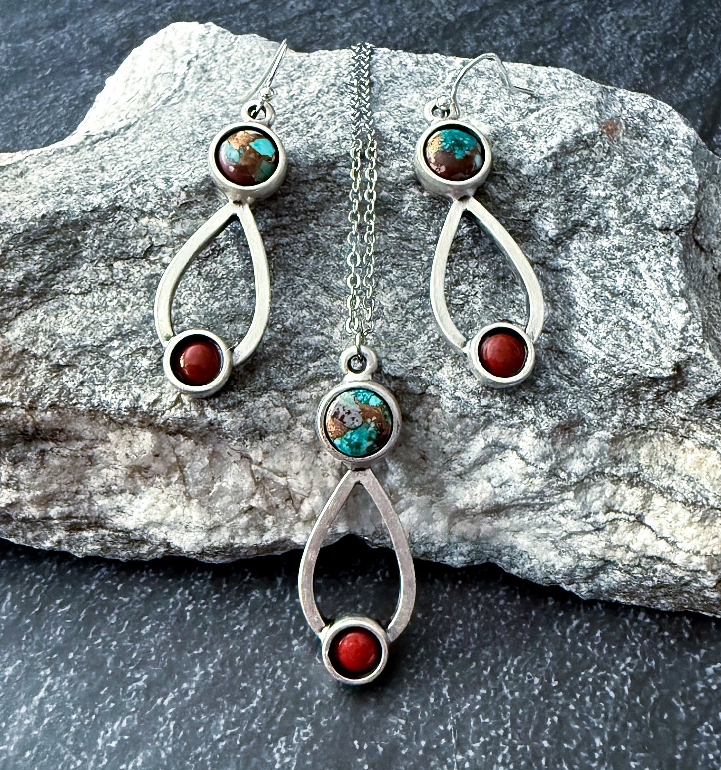 Journey to Mars Jewelry Set - Copper Chrysocolla Earth and Red Jasper Mars