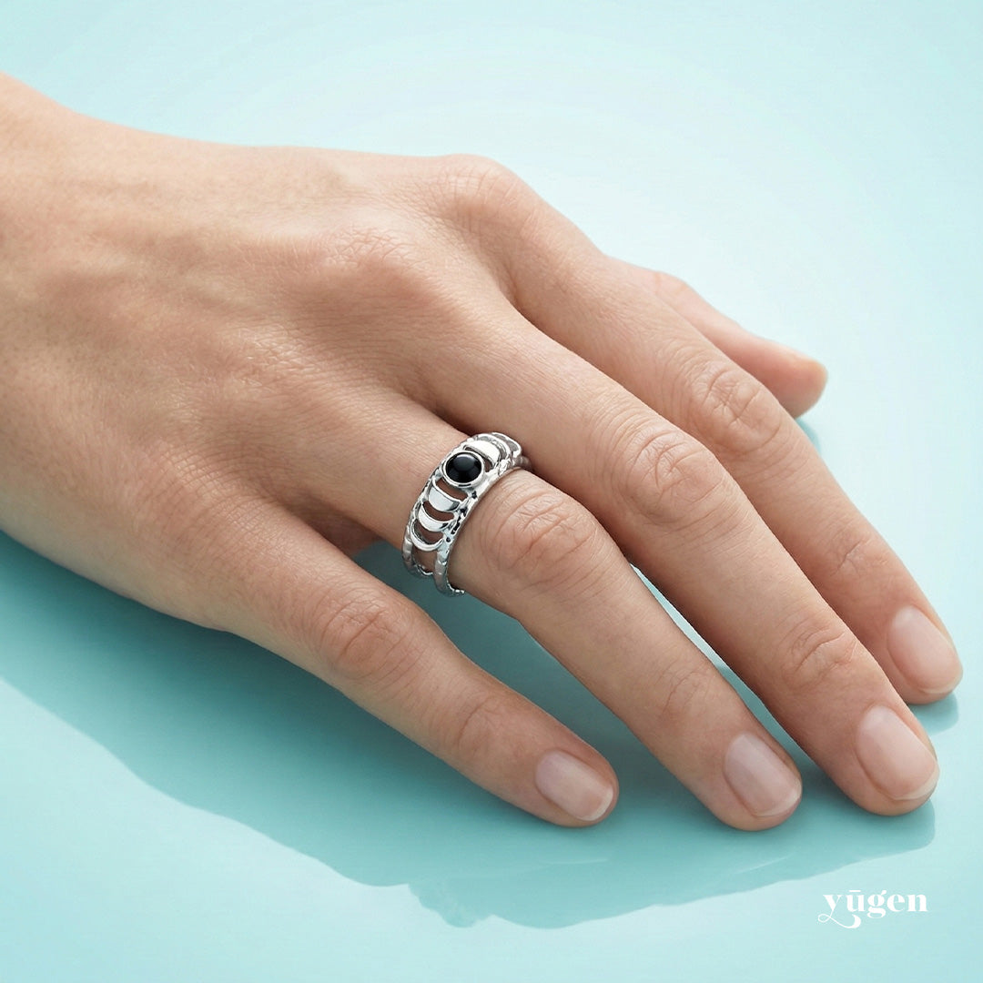 CLEARANCE Moon Phase Ring with Black Opal