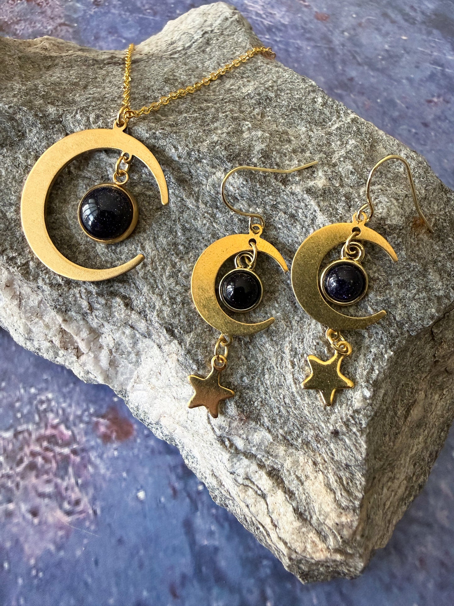 Starlit Crescent Jewelry Set with Blue Sandstone