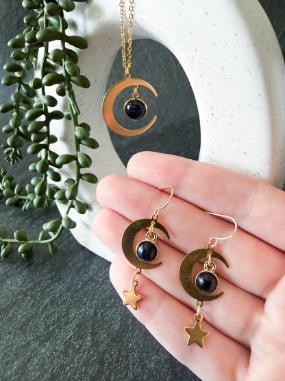 Starlit Crescent Jewelry Set with Blue Sandstone