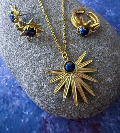 Dark Before Dawn Sunburst Jewelry Set with Copper Lapis Lazuli