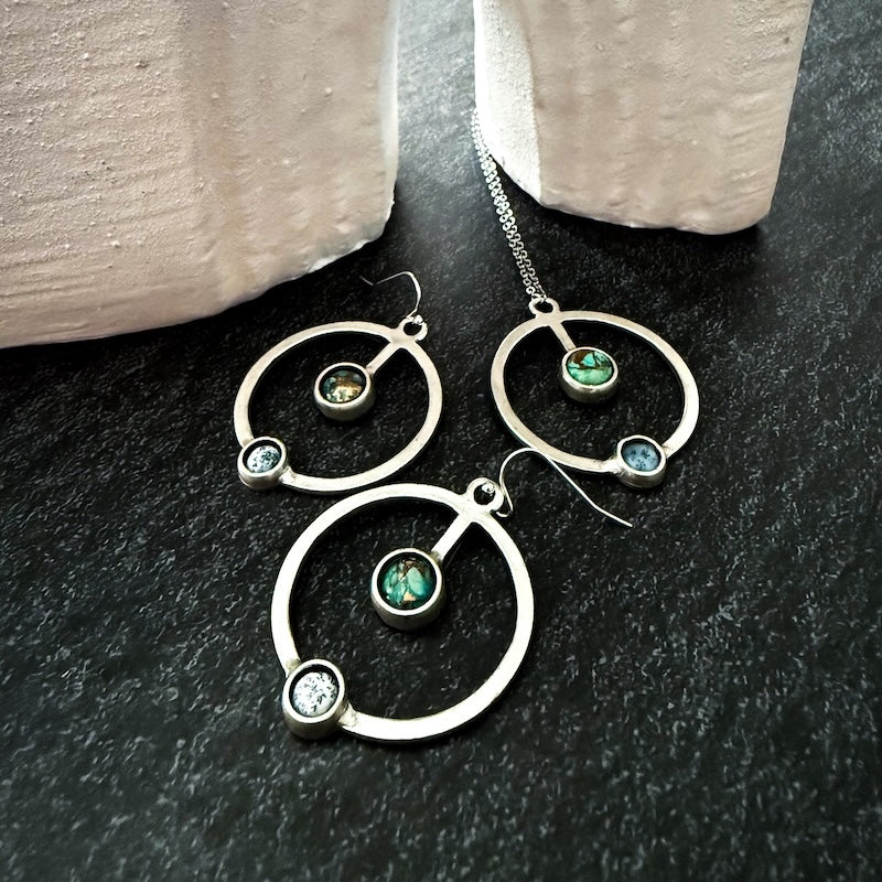 Artemis Jewelry Set - Lunar Orbit Necklace and Earrings with Natural Stones