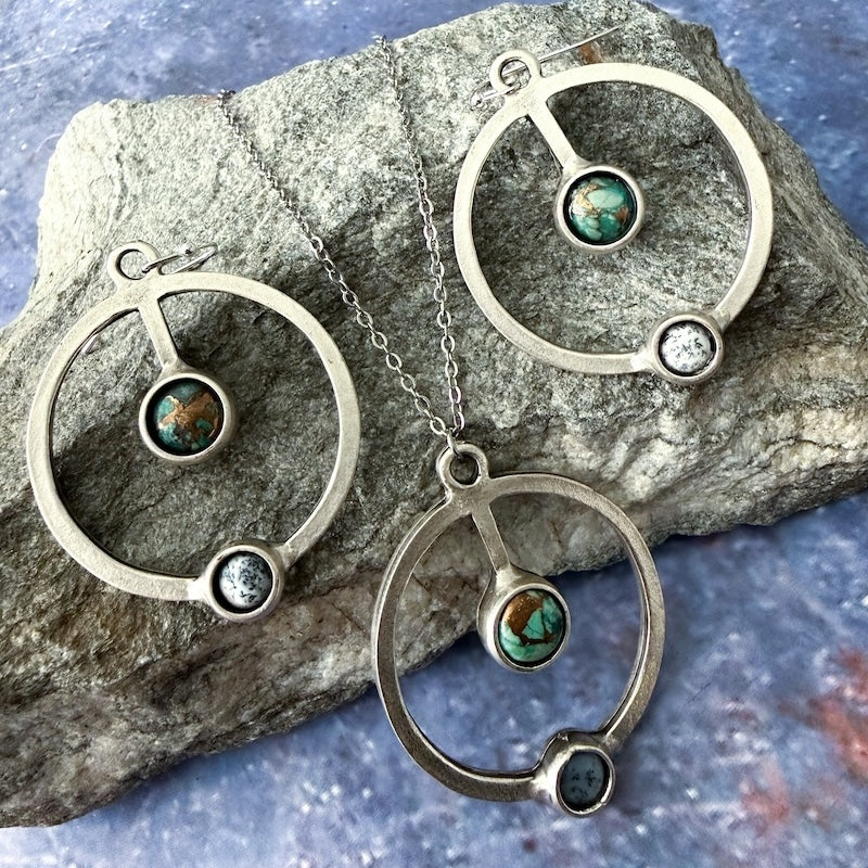 Artemis Jewelry Set - Lunar Orbit Necklace and Earrings with Natural Stones